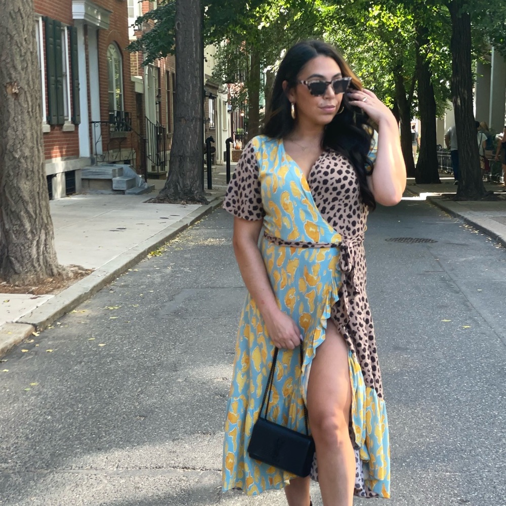 Stylish Wrap Dress with Leopard Print and Floral Design